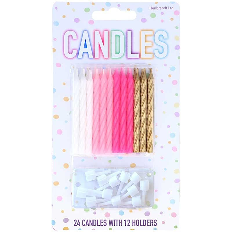 24 Assorted Pink, White & Gold Candles