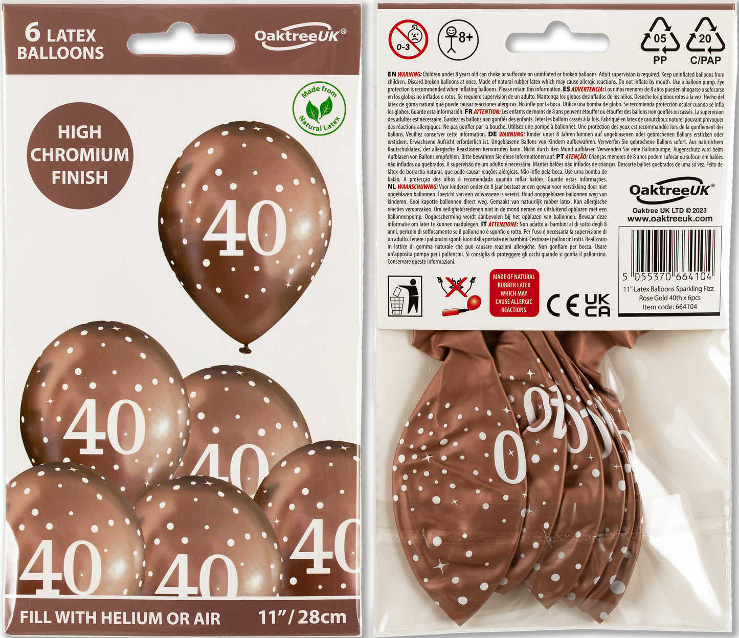 40th Birthday Metallic Rose Gold Balloons