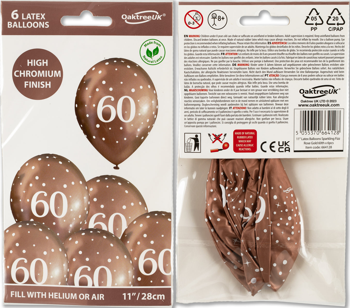 60th Birthday Metallic Rose Gold Balloons