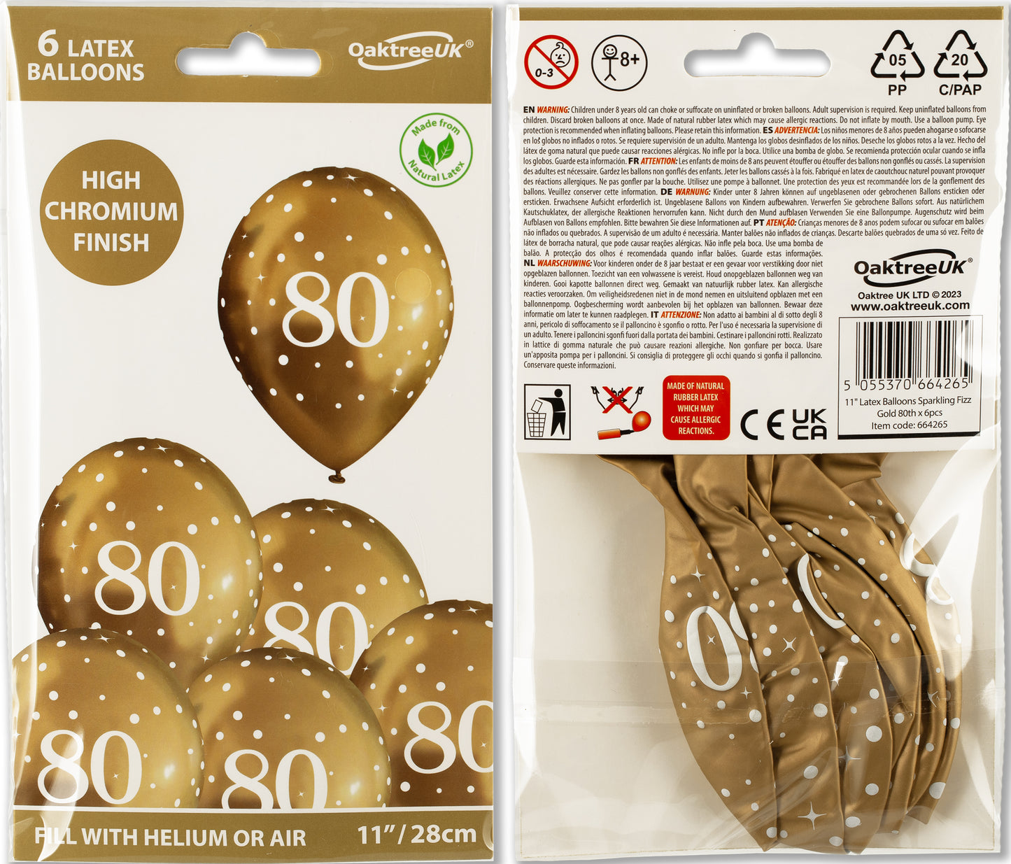 80th Birthday Metallic Gold Balloons