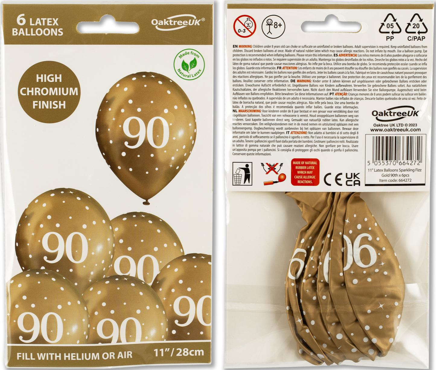 90th Birthday Metallic Gold Balloons