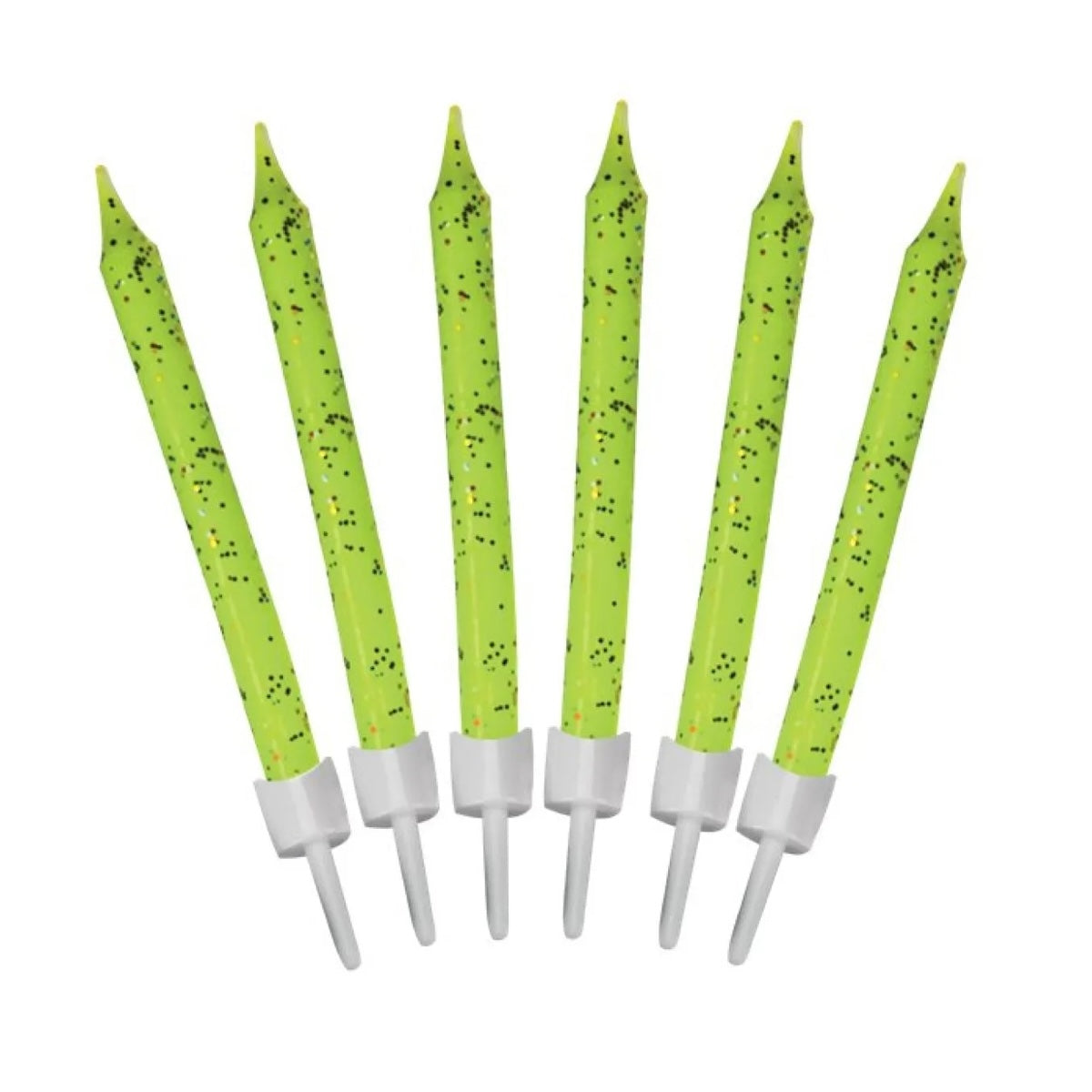12 Lime Green Glitter Candles