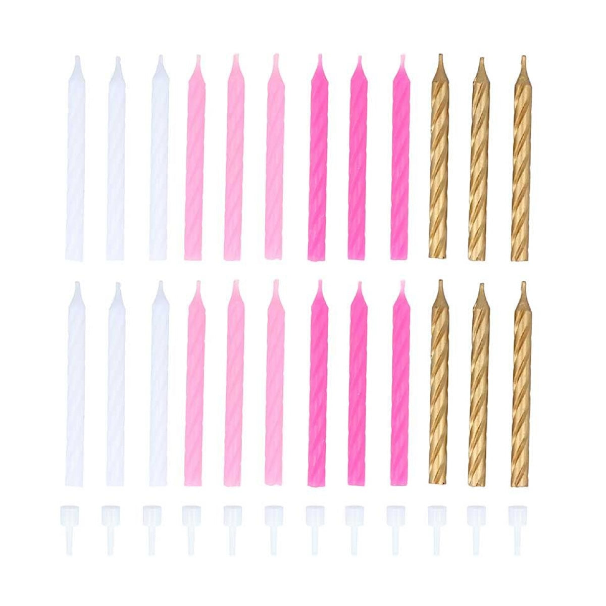 24 Assorted Pink, White & Gold Candles