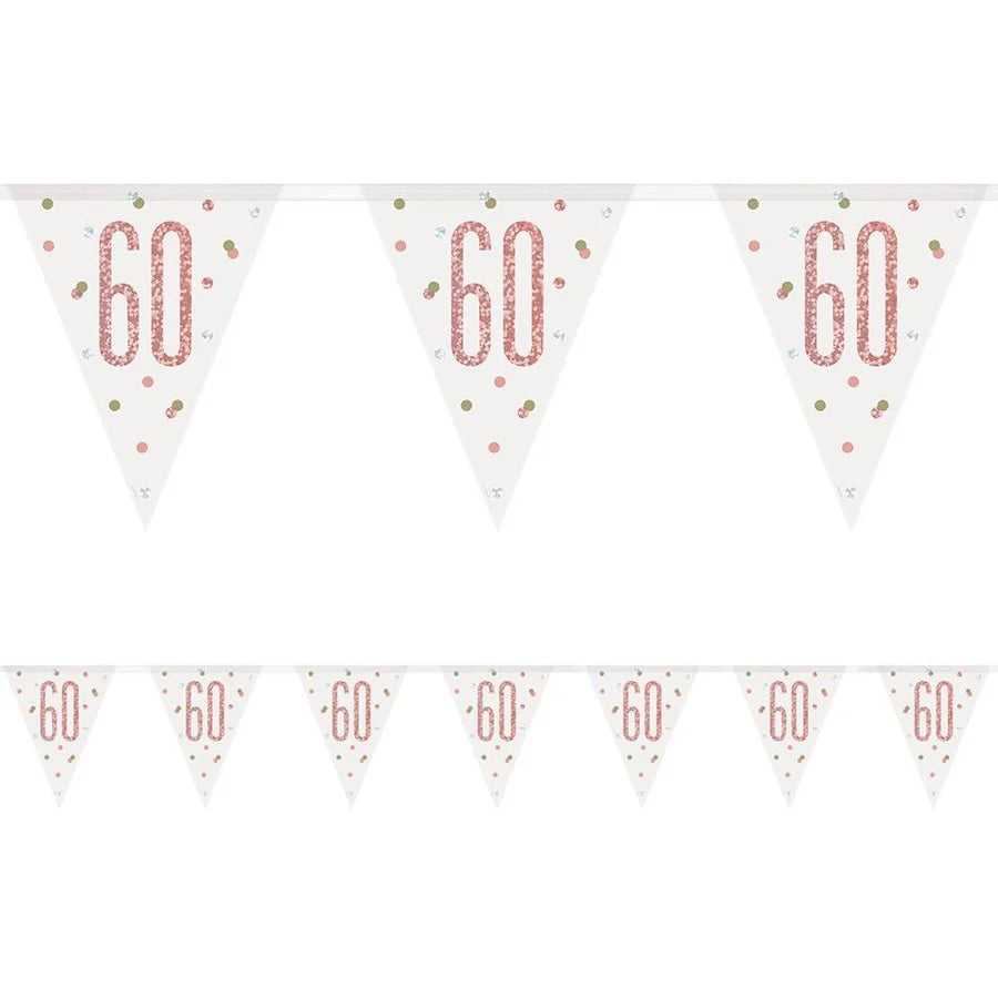 60th Birthday Rose Gold Sparkling Bunting