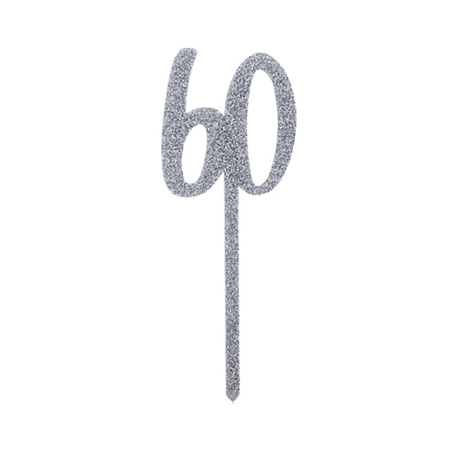 Silver Glitter "60" Cake Topper