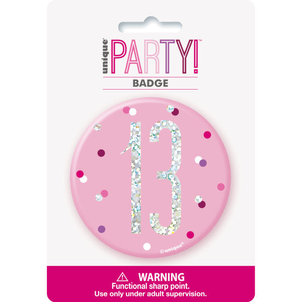 13th Birthday Pink Badge