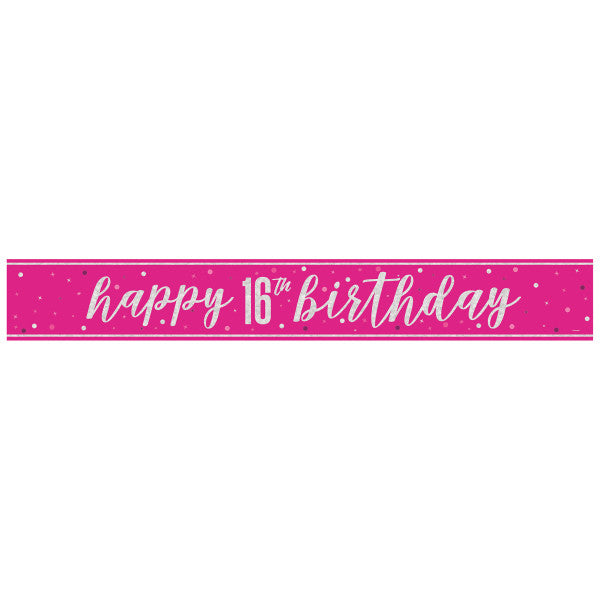 16th Birthday Pink Sparkling Banner