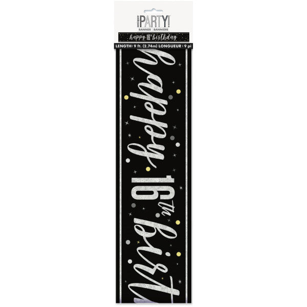 16th Birthday Black Banner
