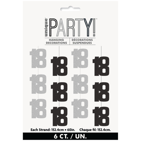 18th Birthday Black & Silver Hanging Strings