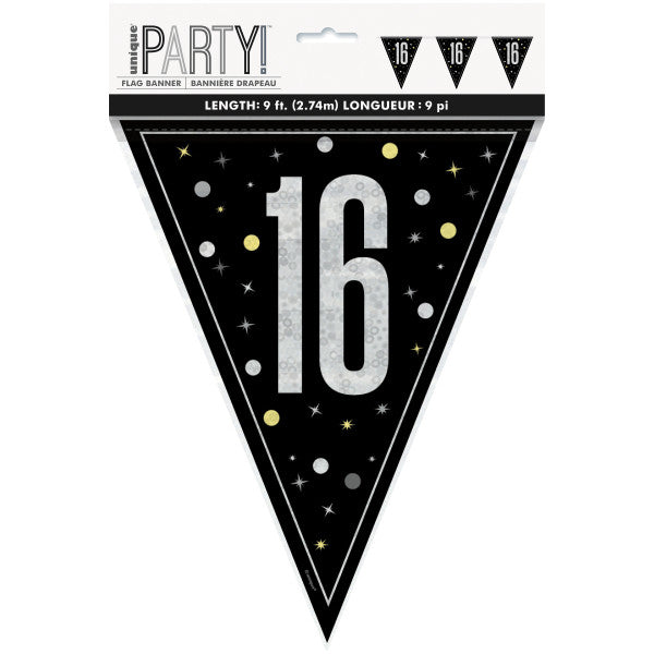 16th Birthday Black Bunting