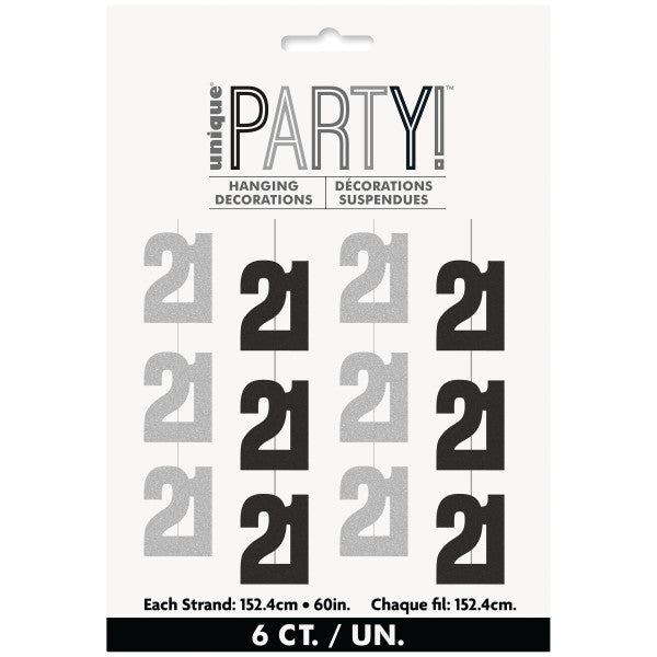 21st Birthday Black & Silver Hanging Strings
