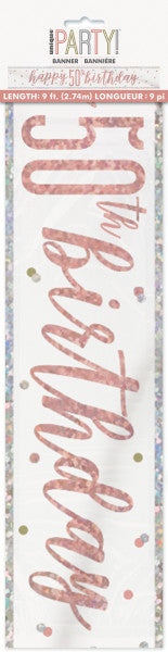 50th Birthday Rose Gold Sparkling Banner