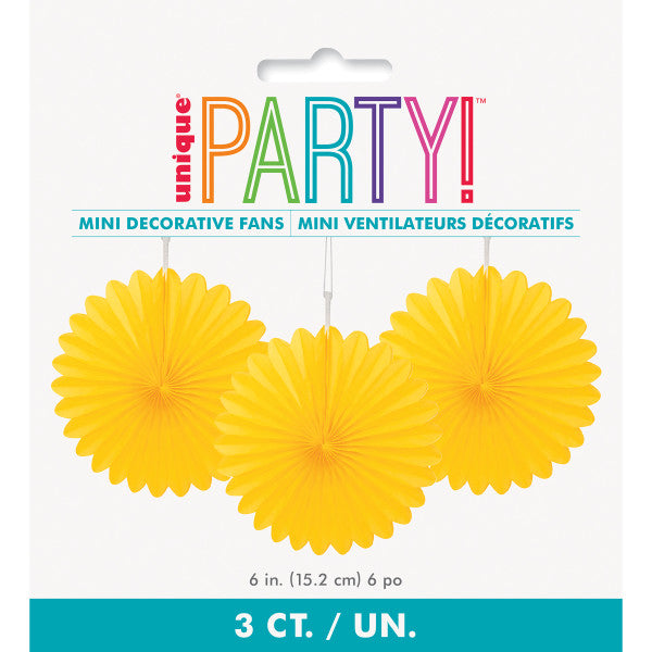 Yellow Mini Decorative Fans - 3 Pack