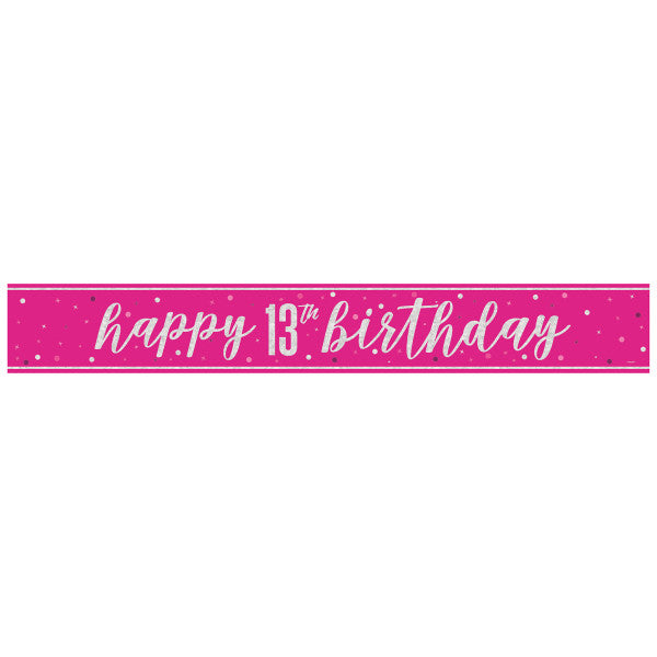 13th Birthday Pink Sparkling Banner
