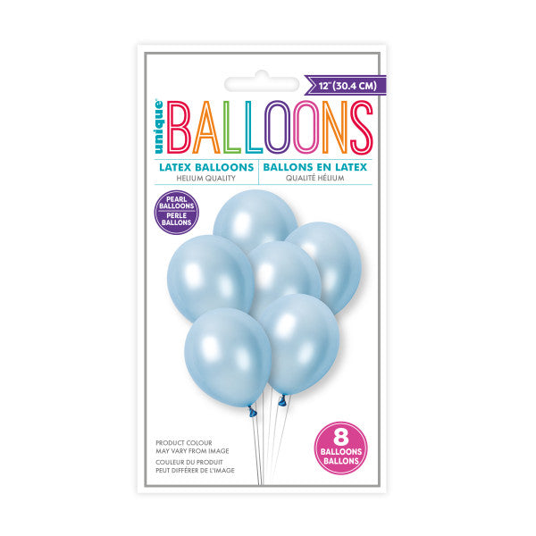 Blue Pearlised Balloons - 8 Pack