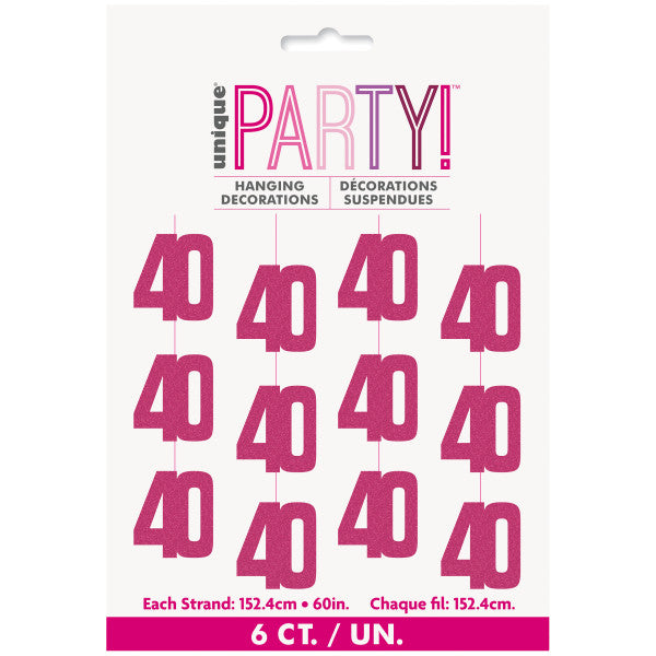 40th Birthday Pink Hanging Strings