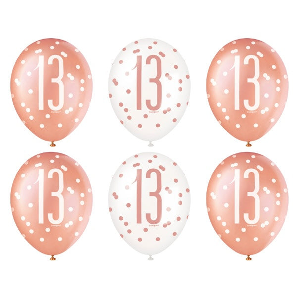 13th Birthday Rose Gold Mixed Balloons
