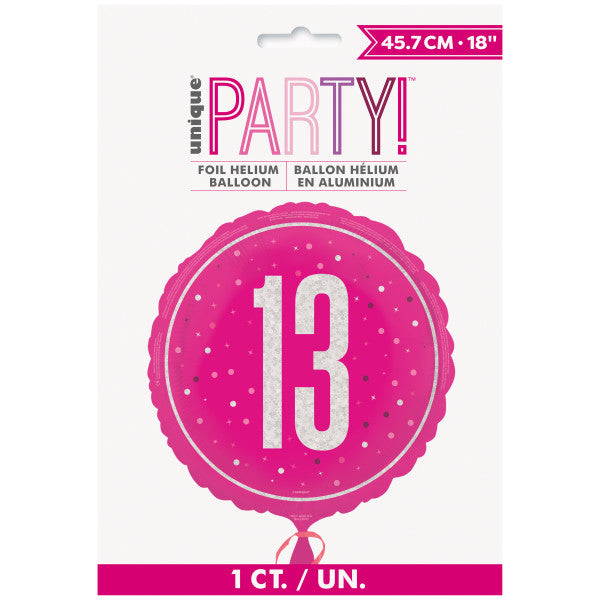 13th Birthday Pink Foil Balloon