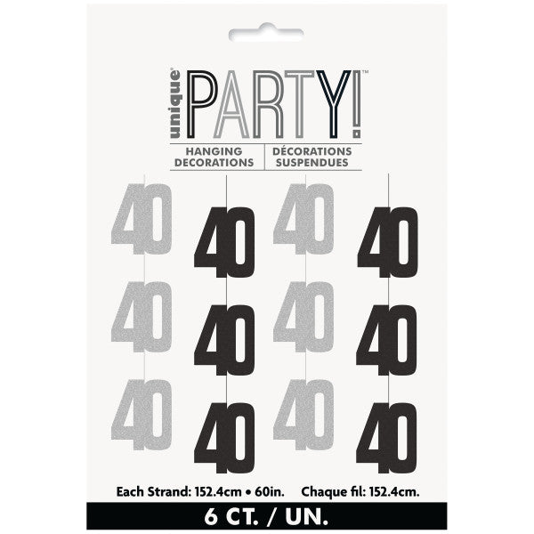 40th Birthday Black & Silver Hanging Strings