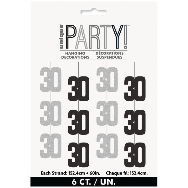 30th Birthday Black & Silver Hanging Strings