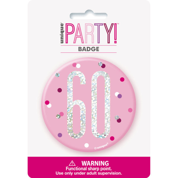 60th Birthday Pink Badge