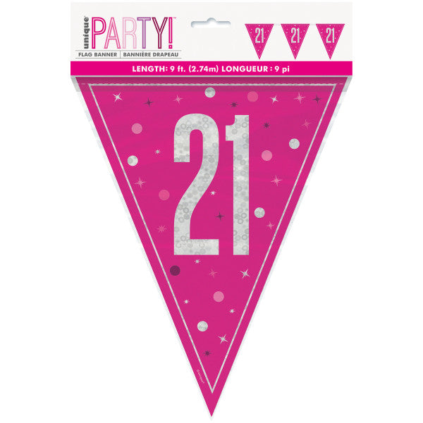 21st Birthday Pink Sparkling Bunting