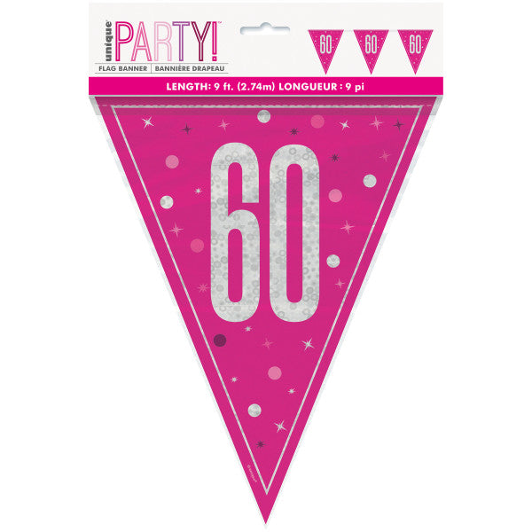 60th Birthday Pink Sparkling Bunting