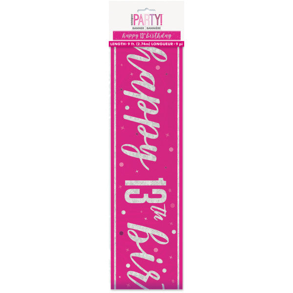 13th Birthday Pink Sparkling Banner