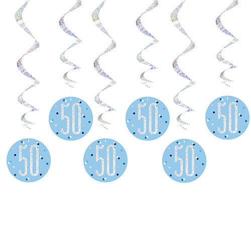 50th Birthday Blue Hanging Swirls