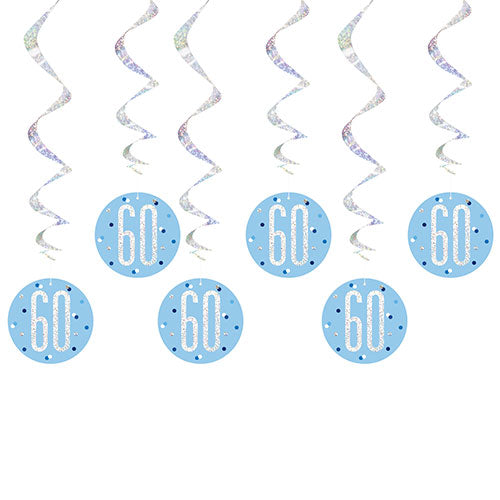 60th Birthday Blue Hanging Swirls