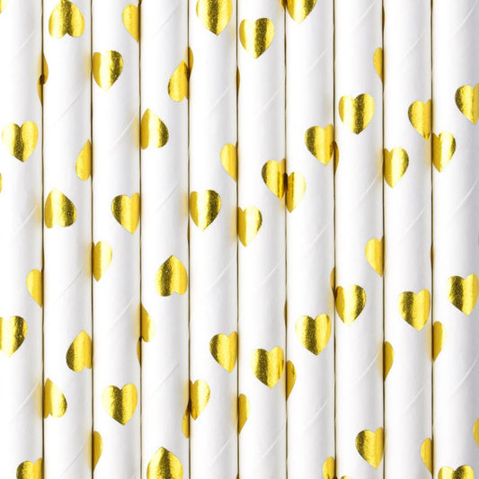 Gold Heart Paper Straws