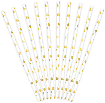 Gold Heart Paper Straws