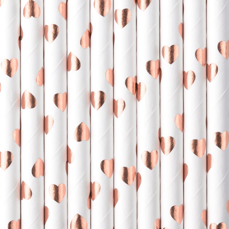 Rose Gold Heart Paper Straws