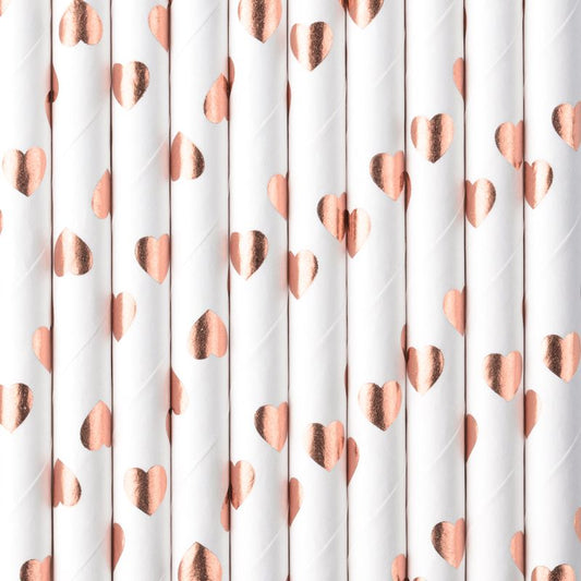 Rose Gold Heart Paper Straws