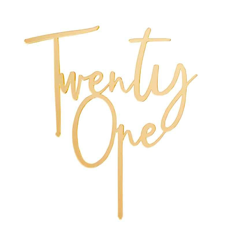Gold Twenty One Acrylic Cake Topper