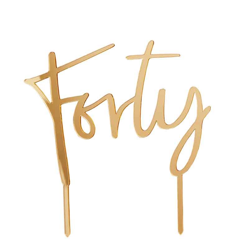 Gold Forty Acrylic Cake Topper
