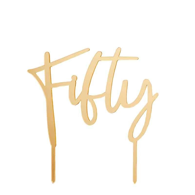 Gold Fifty Acrylic Cake Topper