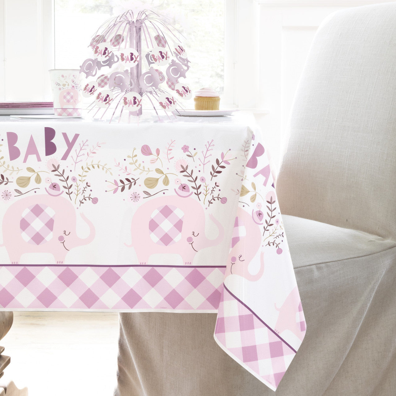 Pink Elephant Baby Table Cover