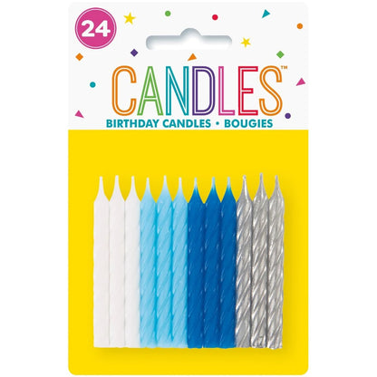 24 Blue, White & Silver Spiral Candles