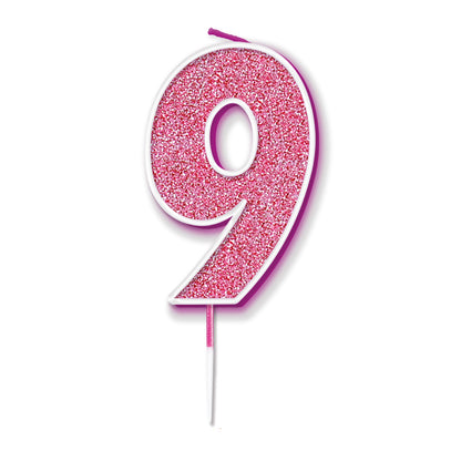Pink Glitter Numbers 0-9 Candles