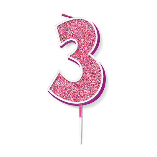 Pink Glitter Numbers 0-9 Candles