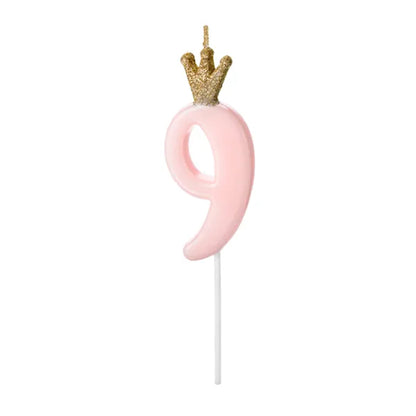 Light Pink Glitter Crown Numbers 0-9 Candles