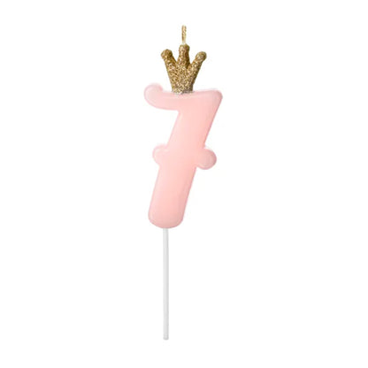 Light Pink Glitter Crown Numbers 0-9 Candles