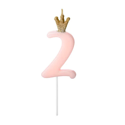 Light Pink Glitter Crown Numbers 0-9 Candles