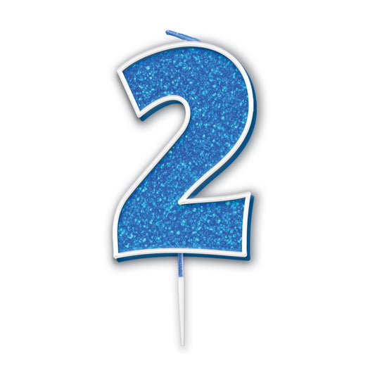 Blue Glitter Numbers 0-9 Candles