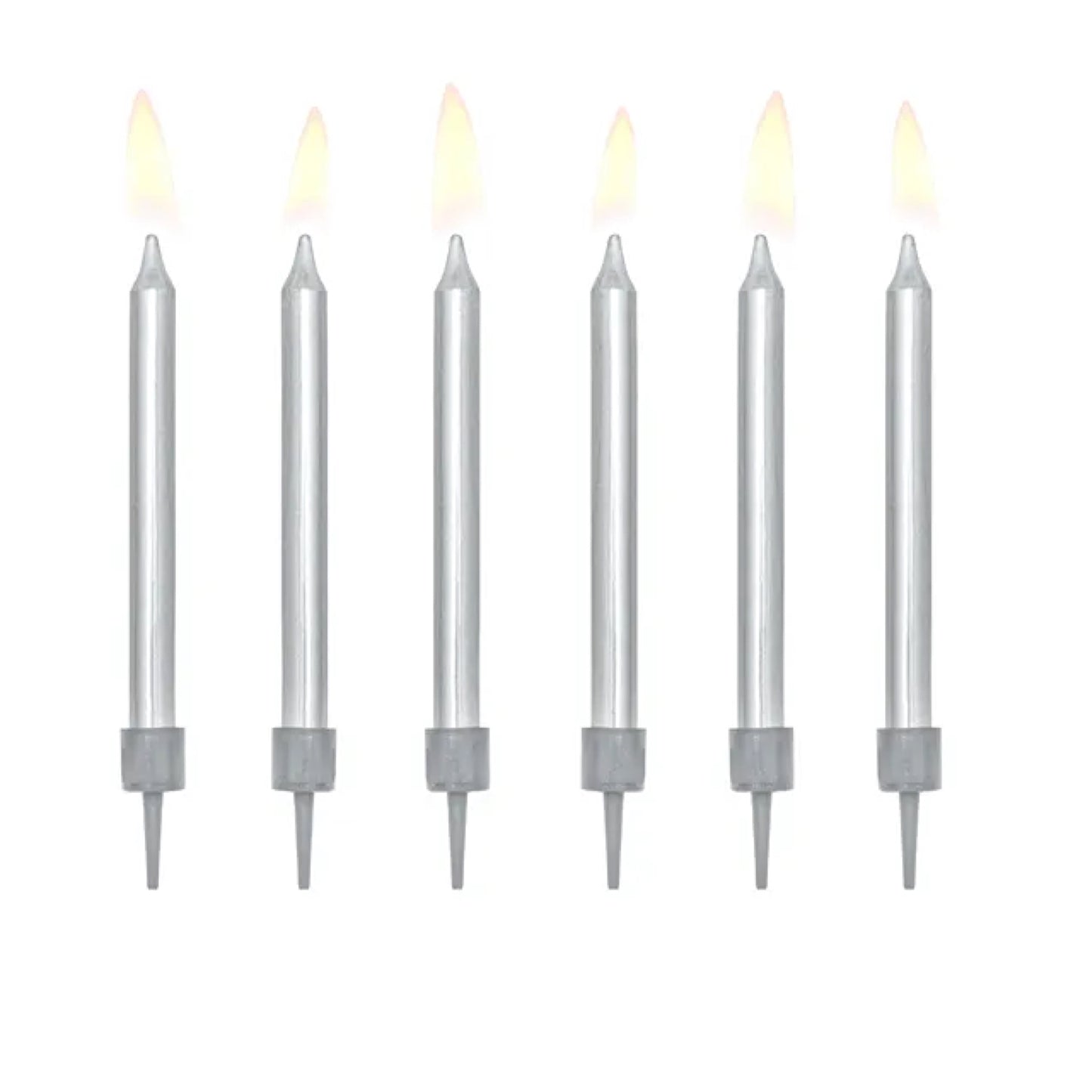 6 Silver Metallic Candles