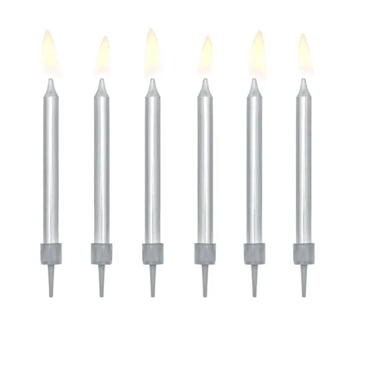 6 Silver Metallic Candles