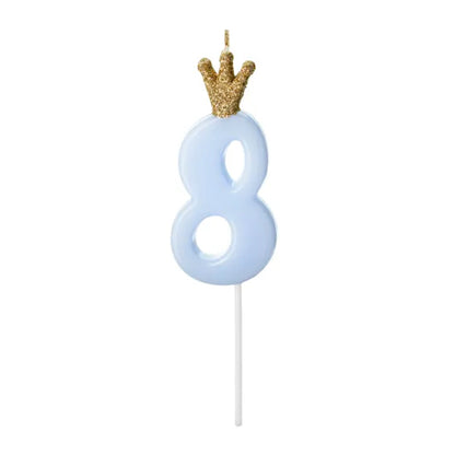 Light Blue Glitter Crown Numbers 0-9 Candles
