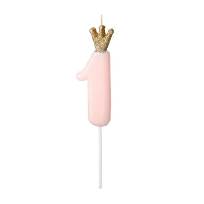Light Pink Glitter Crown Numbers 0-9 Candles