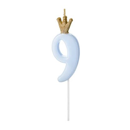 Light Blue Glitter Crown Numbers 0-9 Candles